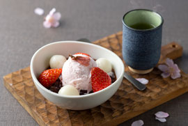 桜クリームぜんざい（緑茶付き）【ガーデンテラス】